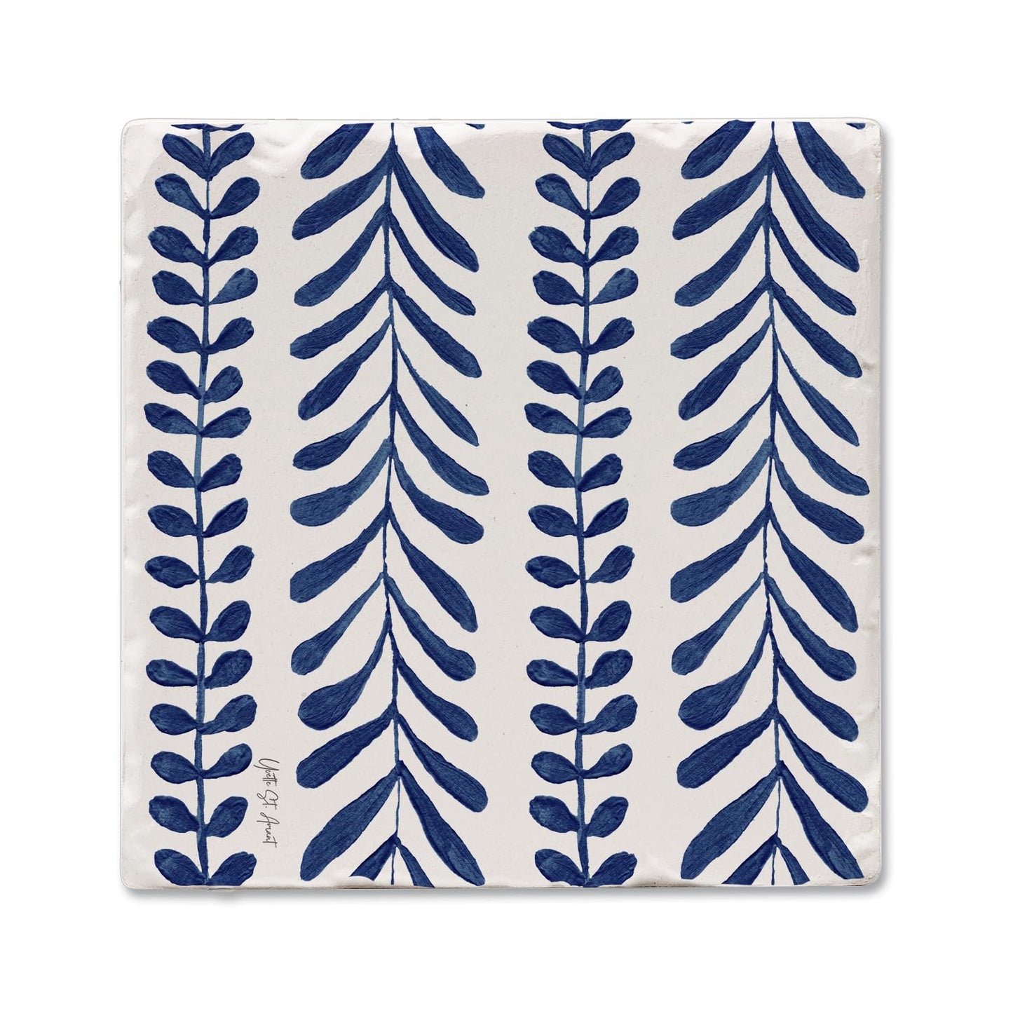 Thirstystone Indigo Seaweed Single Tumbled Tile Stone Coaster with Protective Cork Backing Manufactured in The USA 4" Square, Colorful, Artistiic, Easily Wipes Clean
