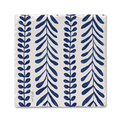 Thirstystone Indigo Seaweed Single Tumbled Tile Stone Coaster with Protective Cork Backing Manufactured in The USA 4" Square, Colorful, Artistiic, Easily Wipes Clean