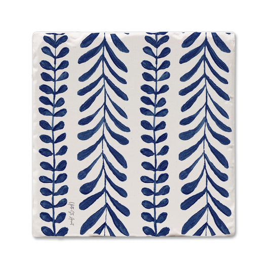Thirstystone Indigo Seaweed Single Tumbled Tile Stone Coaster with Protective Cork Backing Manufactured in The USA 4" Square, Colorful, Artistiic, Easily Wipes Clean
