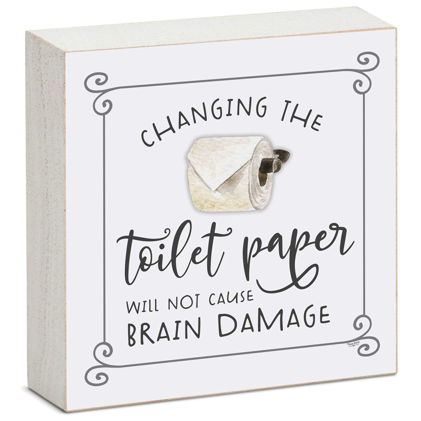 CounterArt "Won't Cause Brain Damage" Artistic Freestanding Solid Wood Block Sign Made in the USA 3.75” Square Decorative Accent for Home or Office