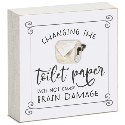 CounterArt "Won't Cause Brain Damage" Artistic Freestanding Solid Wood Block Sign Made in the USA 3.75” Square Decorative Accent for Home or Office