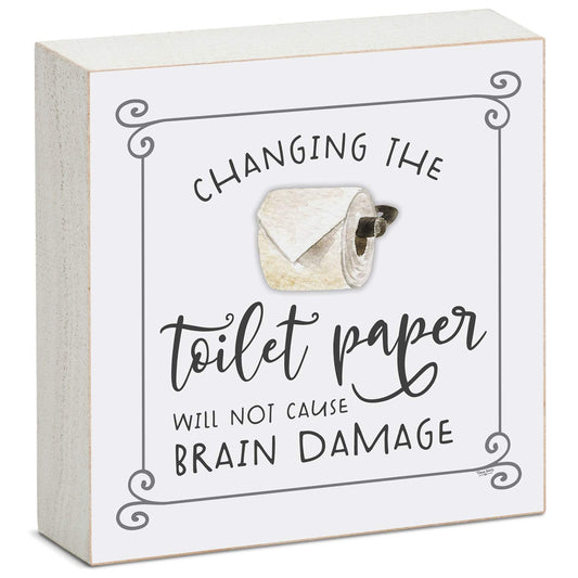 CounterArt "Won't Cause Brain Damage" Artistic Freestanding Solid Wood Block Sign Made in the USA 3.75” Square Decorative Accent for Home or Office