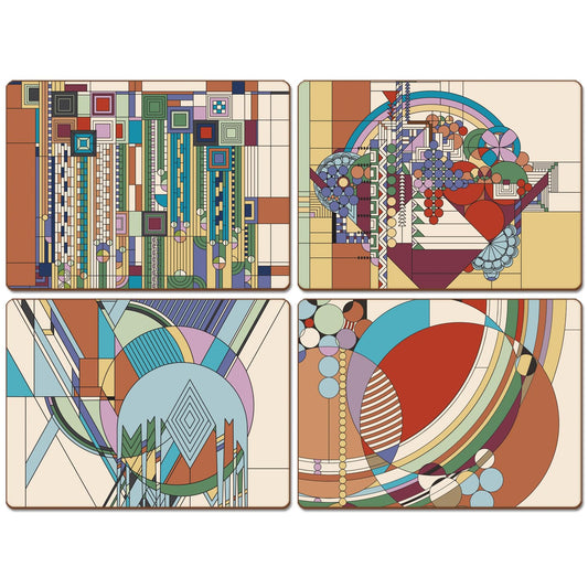 CounterArt Liberty Covers Assortment by FLW Decorative Hardboard Placemats with Protective Cork Backing 4 Pack Layered Construction Heat Tolerant and Easily Wipes Clean