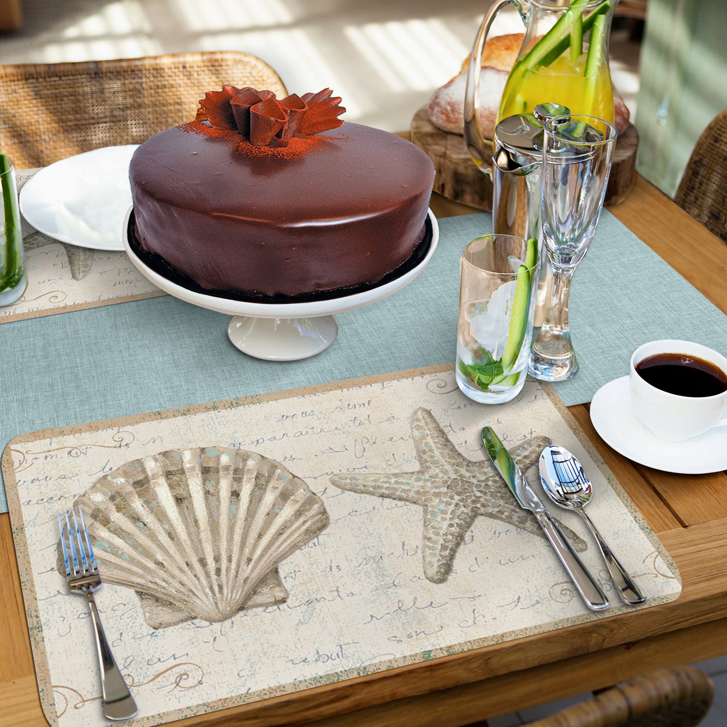 CounterArt Coastal Beauty 4 Pack Reversible Easy Care Flexible Placemats Made in the USA