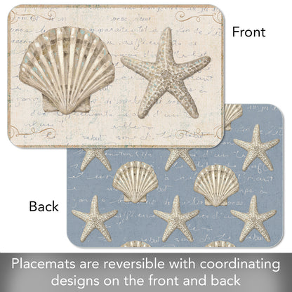 CounterArt Coastal Beauty 4 Pack Reversible Easy Care Flexible Placemats Made in the USA