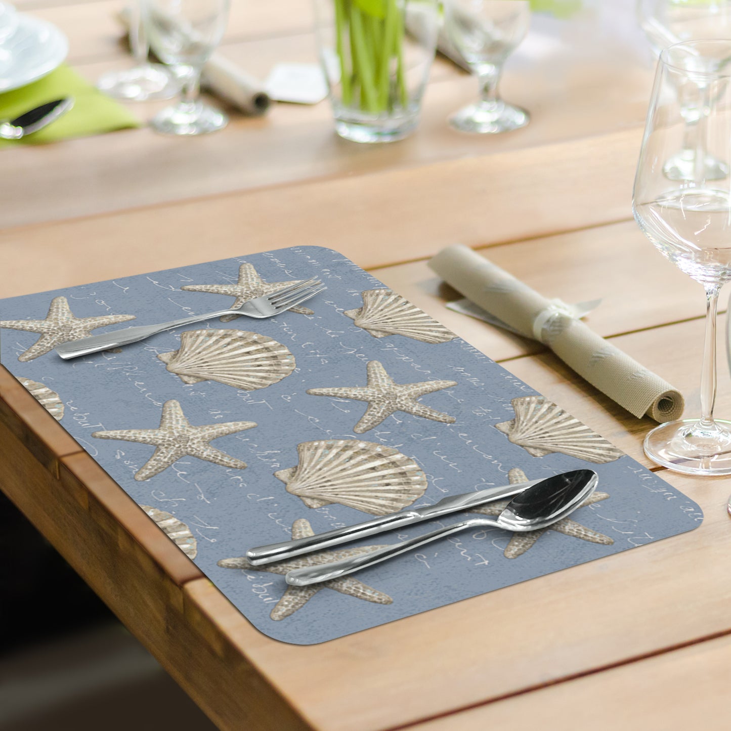 CounterArt Coastal Beauty 4 Pack Reversible Easy Care Flexible Placemats Made in the USA