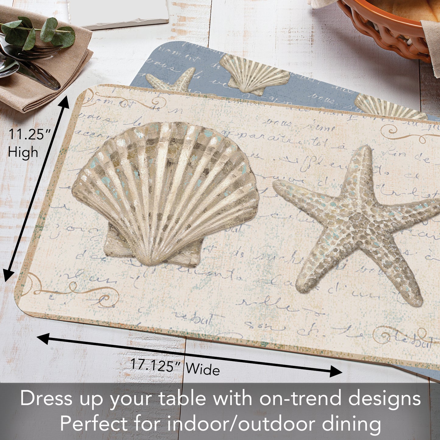 CounterArt Coastal Beauty 4 Pack Reversible Easy Care Flexible Placemats Made in the USA