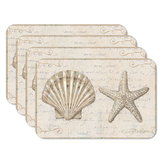 CounterArt Coastal Beauty 4 Pack Reversible Easy Care Flexible Placemats Made in the USA