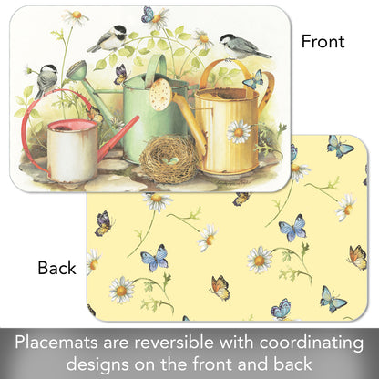 CounterArt Chickadees & Butterflies 4 Pack Reversible Easy Care Flexible Placemats Made in the USA