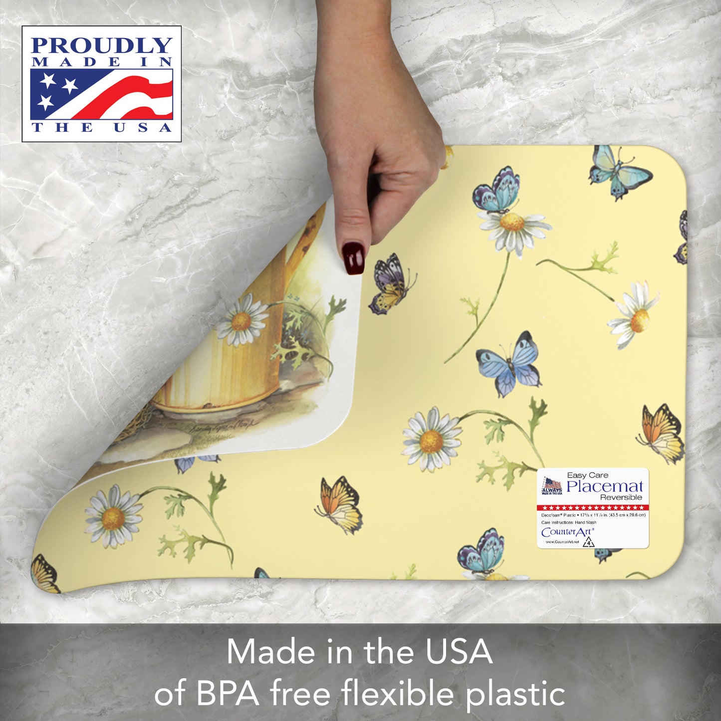CounterArt Chickadees & Butterflies 4 Pack Reversible Easy Care Flexible Placemats Made in the USA