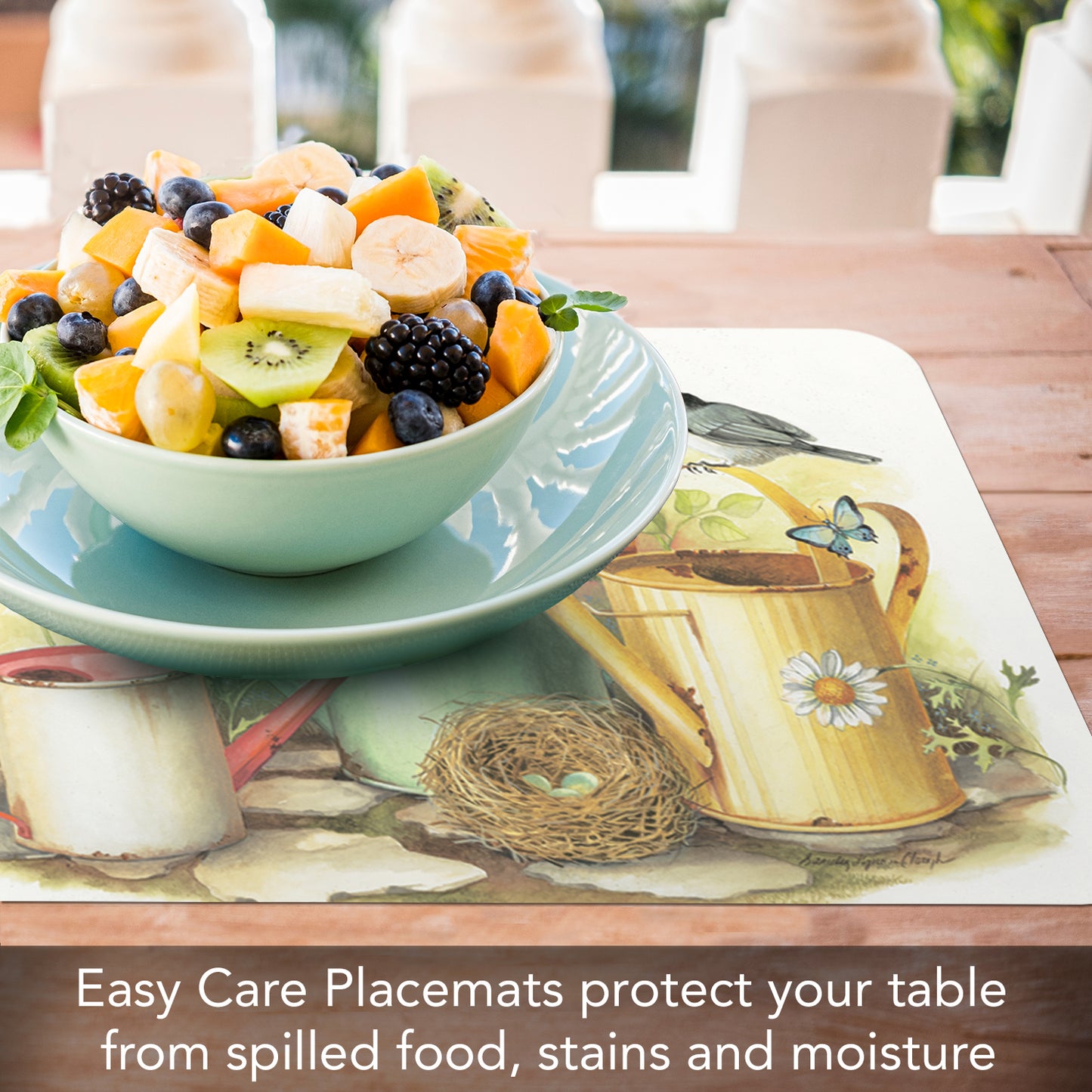 CounterArt Chickadees & Butterflies 4 Pack Reversible Easy Care Flexible Placemats Made in the USA