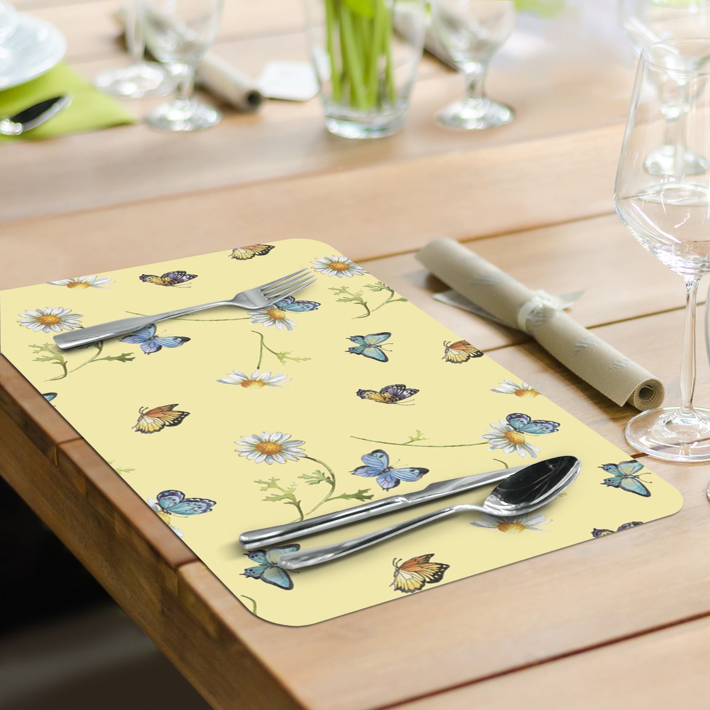 CounterArt Chickadees & Butterflies 4 Pack Reversible Easy Care Flexible Placemats Made in the USA