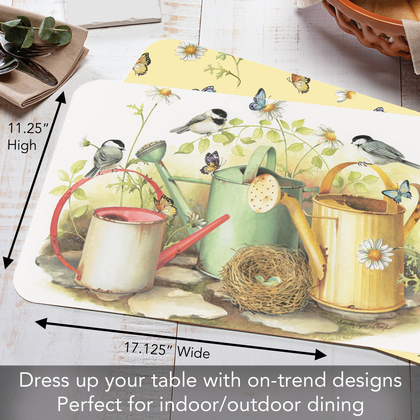 CounterArt Chickadees & Butterflies 4 Pack Reversible Easy Care Flexible Placemats Made in the USA