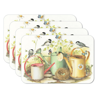 CounterArt Chickadees & Butterflies 4 Pack Reversible Easy Care Flexible Placemats Made in the USA