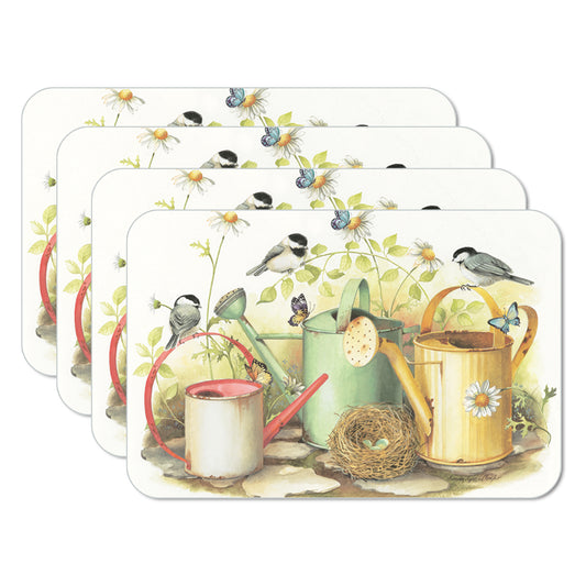 CounterArt Chickadees & Butterflies 4 Pack Reversible Easy Care Flexible Placemats Made in the USA