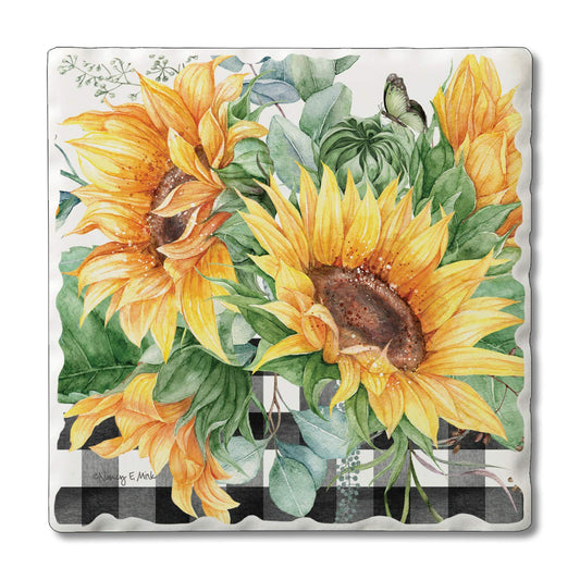 Thirstystone Sunflower Fields 4 Pack Tumbled Tile Stone Coasters 4" Square Manufactured in the USA