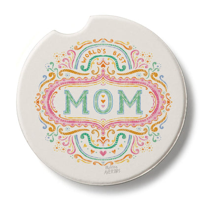 Thirstystone World's Best Mom Single Absorbent Stone Coaster for Vehicle Cup Holder 2.6” Diameter Manufactured in The USA