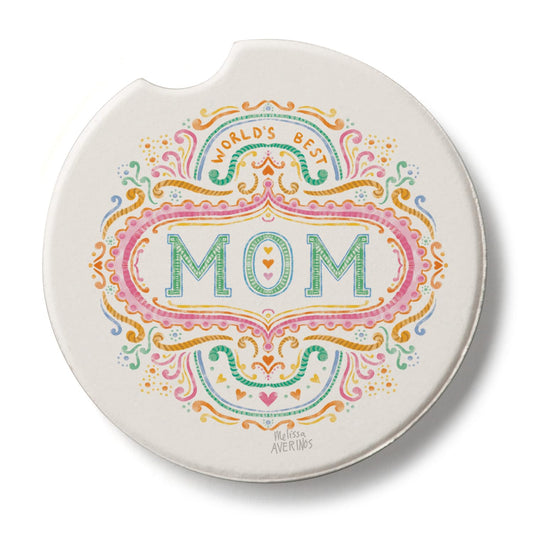 Thirstystone World's Best Mom Single Absorbent Stone Coaster for Vehicle Cup Holder 2.6” Diameter Manufactured in The USA