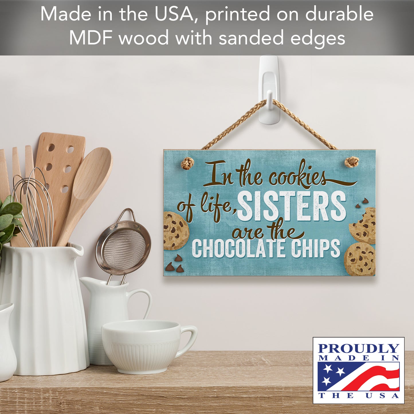 CounterArt In The Cookies Of Life Decorative Hanging Wood Wall Sign 9.5” x 5.75” Made in the USA Features Braided Rope Hanger