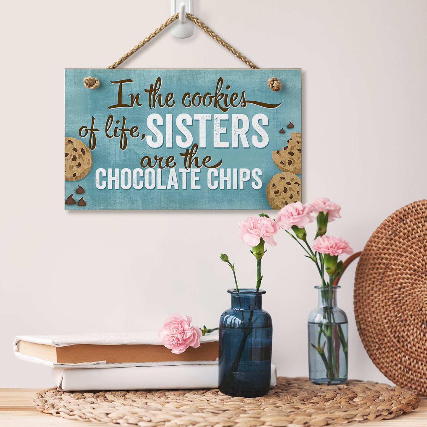 CounterArt In The Cookies Of Life Decorative Hanging Wood Wall Sign 9.5” x 5.75” Made in the USA Features Braided Rope Hanger