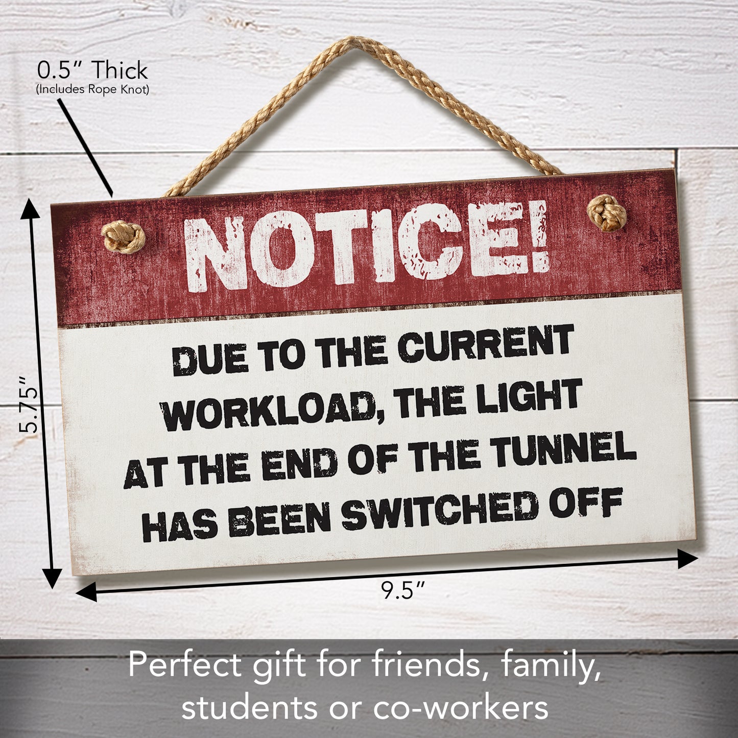 CounterArt Light At The End Of The Tunnel Decorative Hanging Wood Wall Sign 9.5” x 5.75” Made in the USA Features Braided Rope Hanger