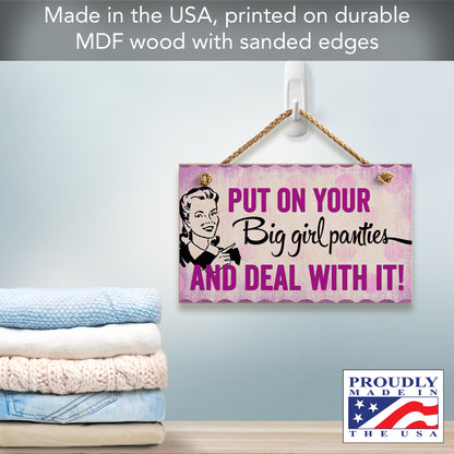 CounterArt Big Girl Panties Decorative Hanging Wood Wall Sign 9.5” x 5.75” Made in the USA Features Braided Rope Hanger