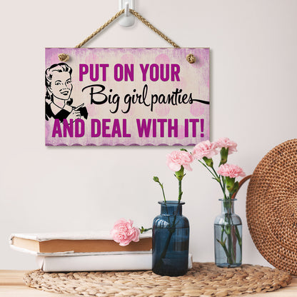 CounterArt Big Girl Panties Decorative Hanging Wood Wall Sign 9.5” x 5.75” Made in the USA Features Braided Rope Hanger