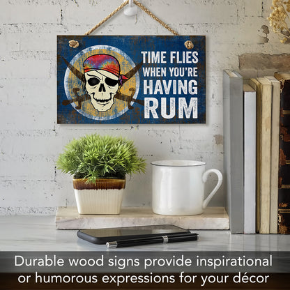 CounterArt Time Flies Decorative Hanging Wood Wall Sign 9.5” x 5.75” Made in the USA Features Braided Rope Hanger