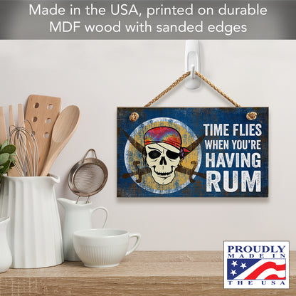 CounterArt Time Flies Decorative Hanging Wood Wall Sign 9.5” x 5.75” Made in the USA Features Braided Rope Hanger