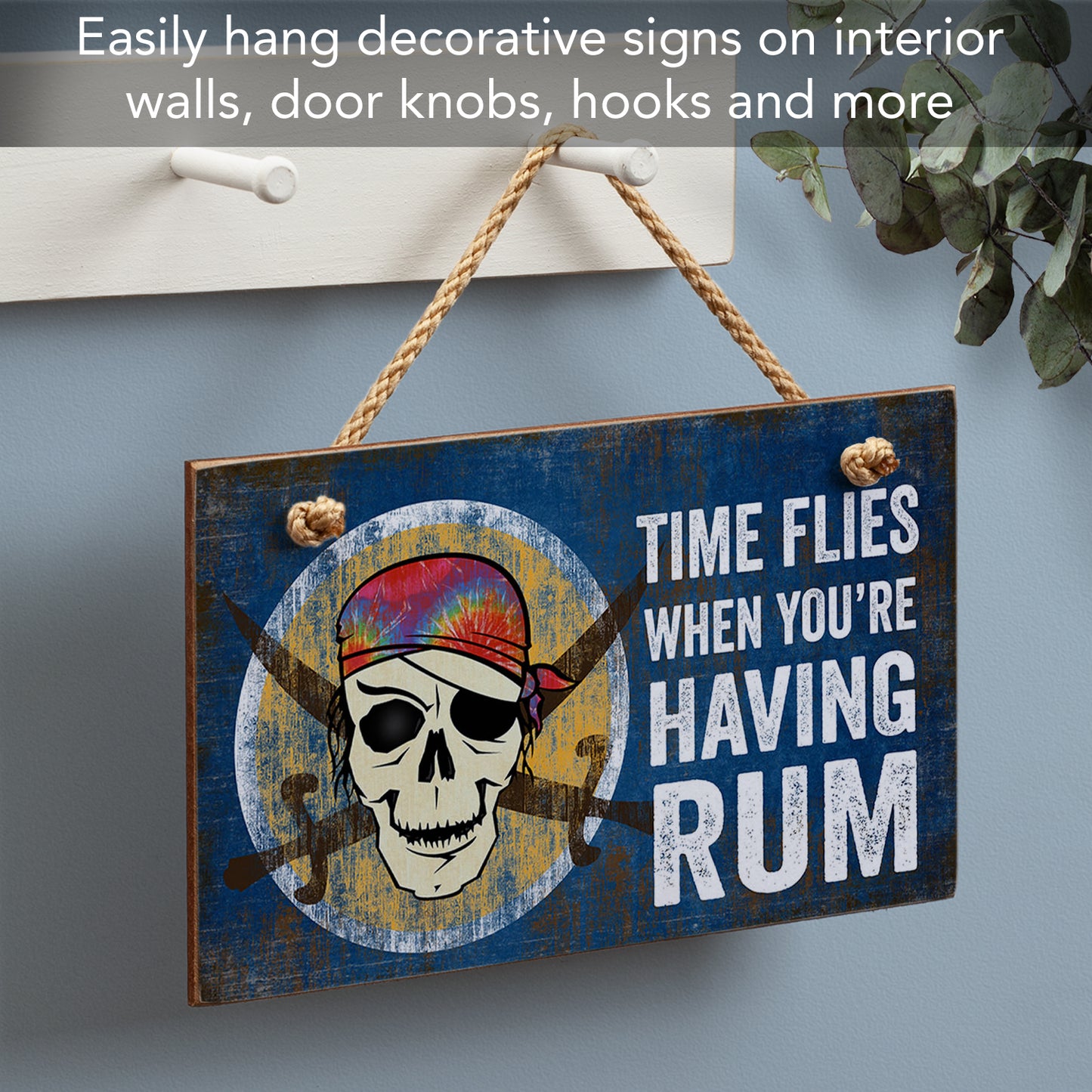 CounterArt Time Flies Decorative Hanging Wood Wall Sign 9.5” x 5.75” Made in the USA Features Braided Rope Hanger