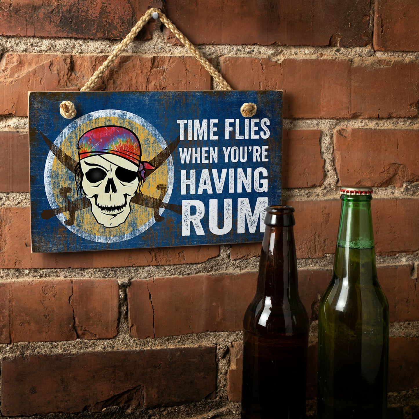 CounterArt Time Flies Decorative Hanging Wood Wall Sign 9.5” x 5.75” Made in the USA Features Braided Rope Hanger