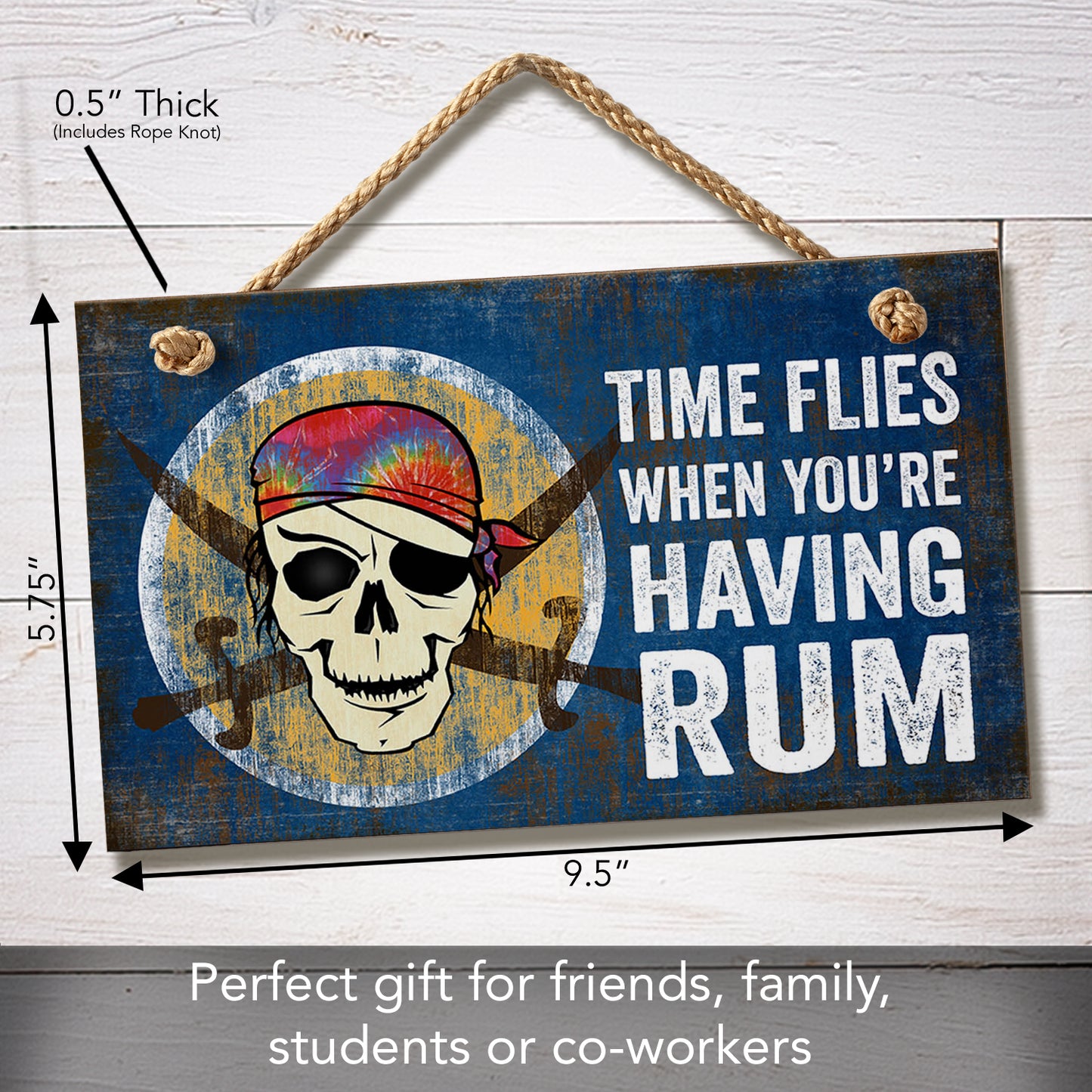 CounterArt Time Flies Decorative Hanging Wood Wall Sign 9.5” x 5.75” Made in the USA Features Braided Rope Hanger