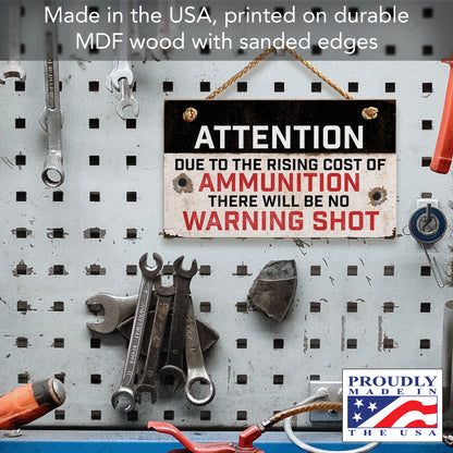 CounterArt Rising Cost Of Ammo Decorative Hanging Wood Wall Sign 9.5” x 5.75” Made in the USA Features Braided Rope Hanger