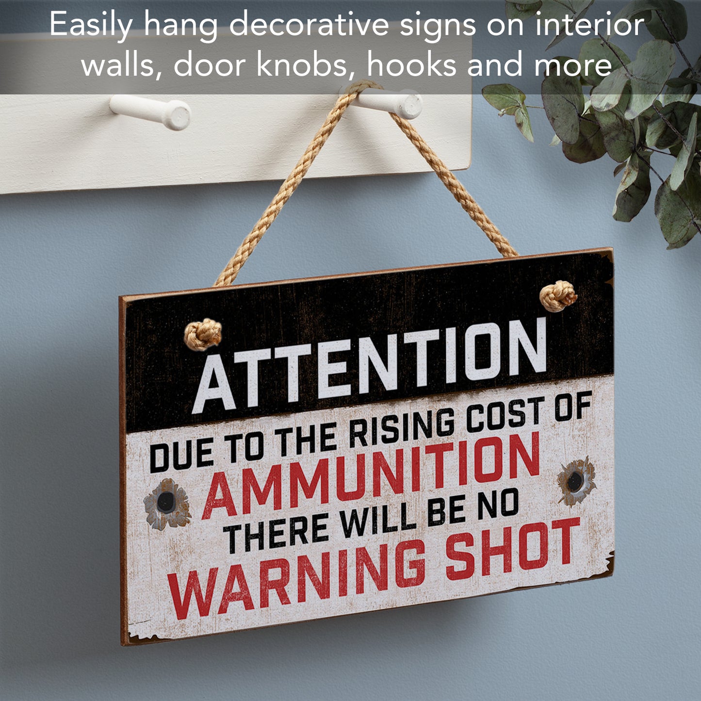 CounterArt Rising Cost Of Ammo Decorative Hanging Wood Wall Sign 9.5” x 5.75” Made in the USA Features Braided Rope Hanger