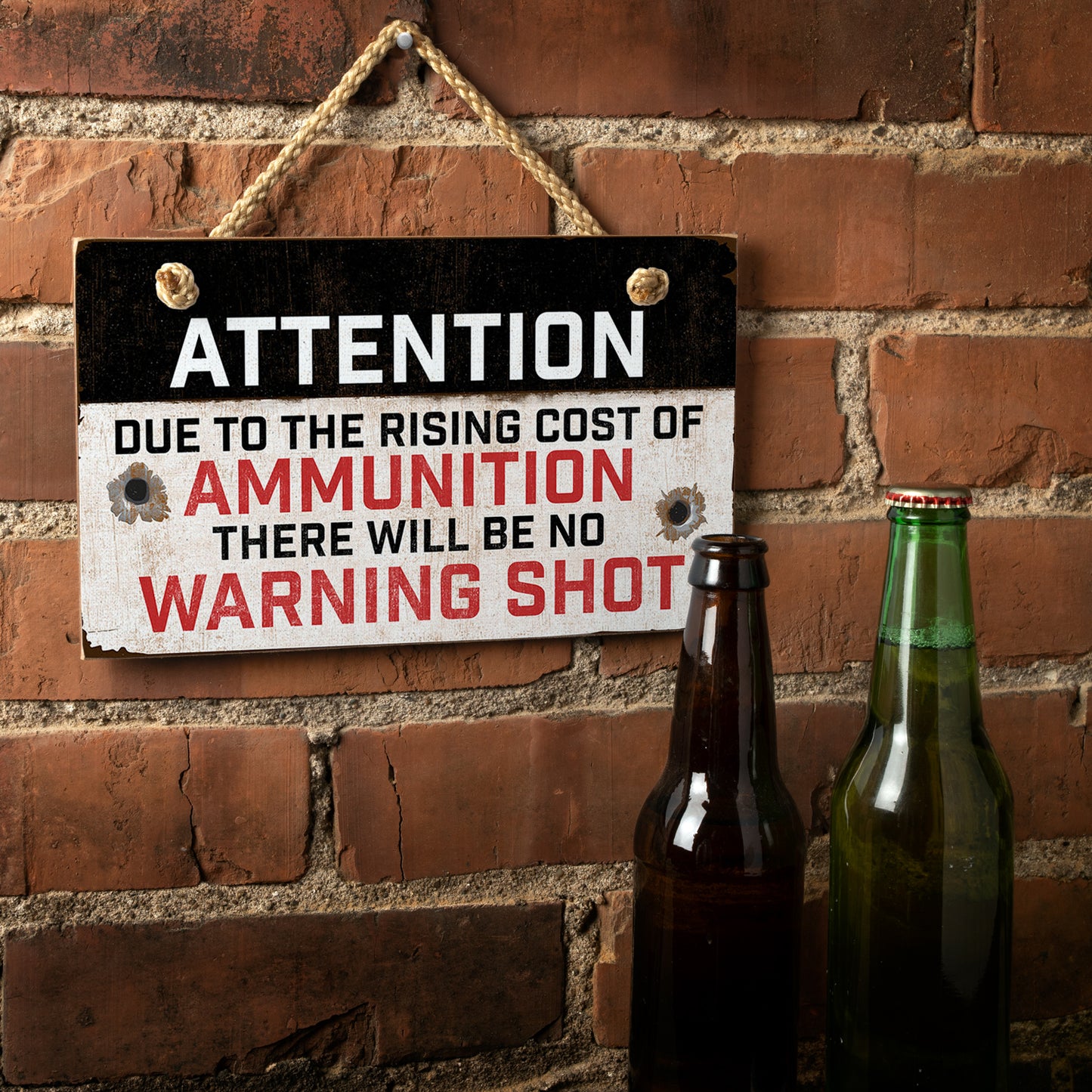 CounterArt Rising Cost Of Ammo Decorative Hanging Wood Wall Sign 9.5” x 5.75” Made in the USA Features Braided Rope Hanger