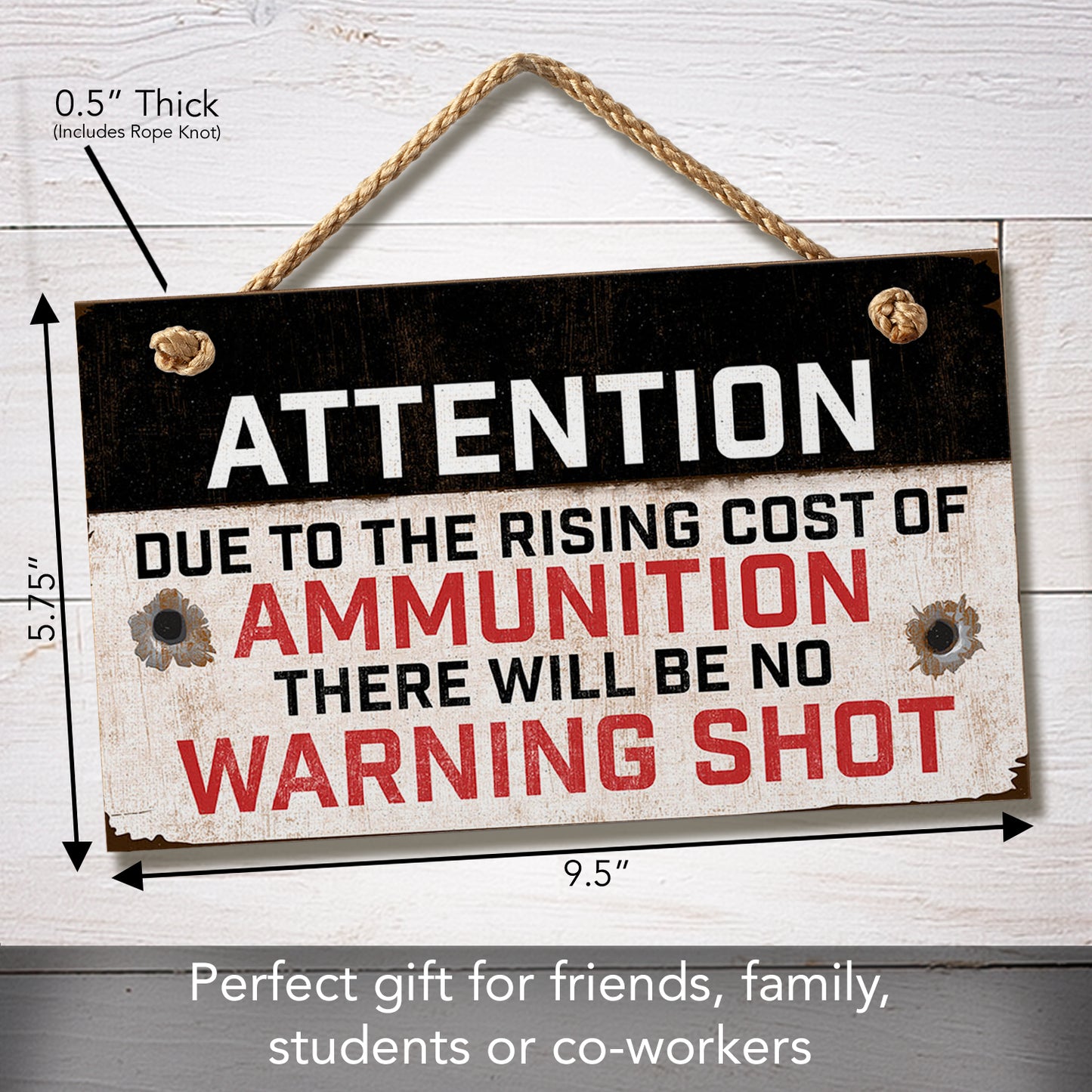 CounterArt Rising Cost Of Ammo Decorative Hanging Wood Wall Sign 9.5” x 5.75” Made in the USA Features Braided Rope Hanger