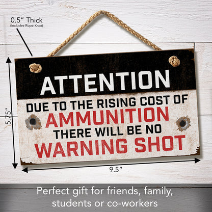 CounterArt Rising Cost Of Ammo Decorative Hanging Wood Wall Sign 9.5” x 5.75” Made in the USA Features Braided Rope Hanger