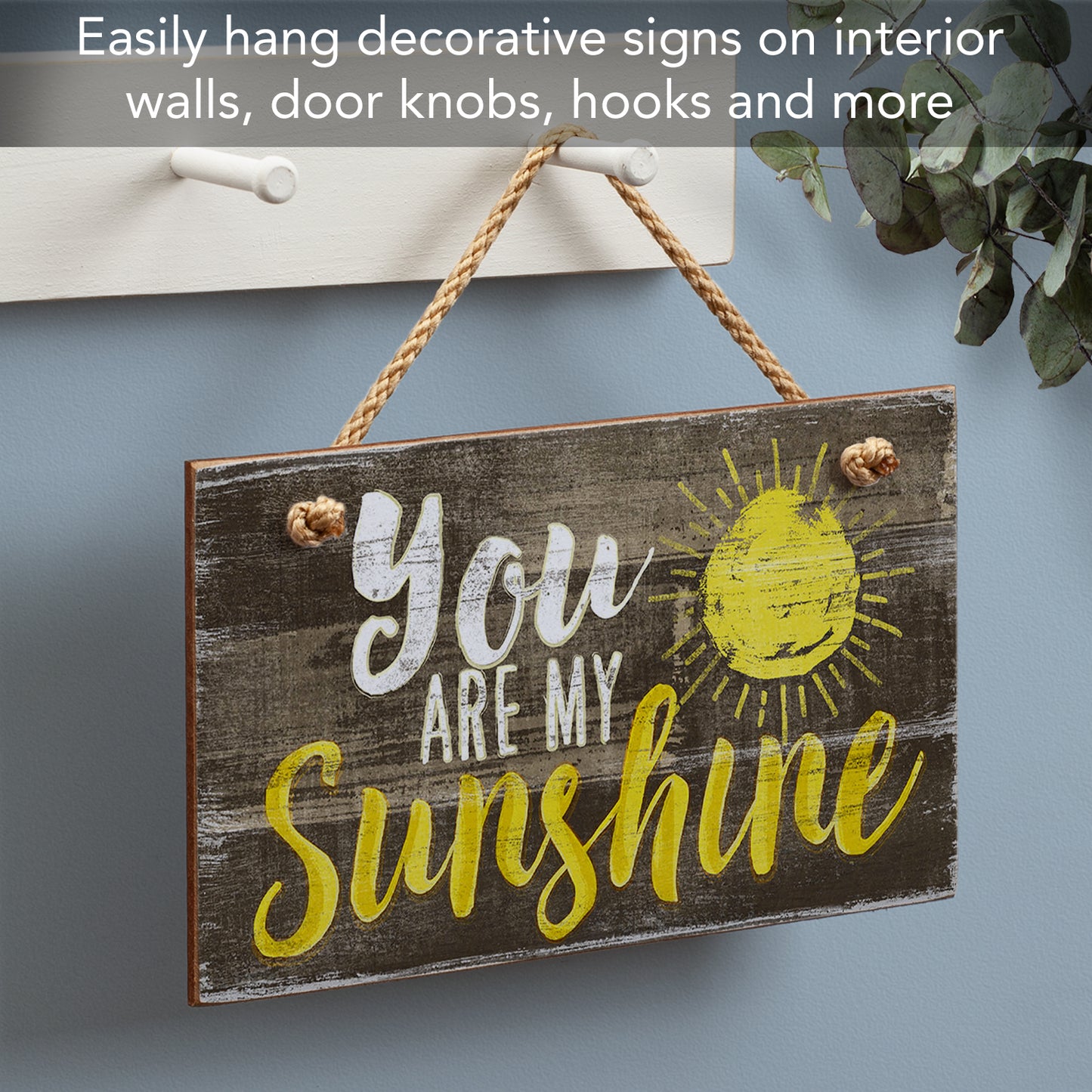 Highland Home You Are My Sunshine Decorative Hanging Wood Wall Sign 9.5” x 5.75” Made in the USA Features Braided Rope Hanger