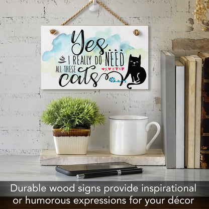 CounterArt Yes All Cats Decorative Hanging Wood Wall Sign 9.5” x 5.75” Made in the USA Features Braided Rope Hanger