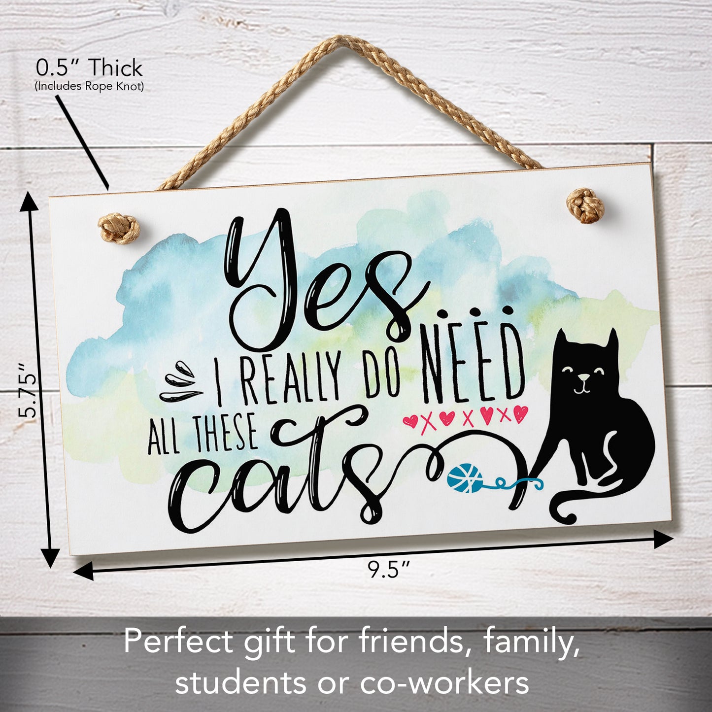 CounterArt Yes All Cats Decorative Hanging Wood Wall Sign 9.5” x 5.75” Made in the USA Features Braided Rope Hanger
