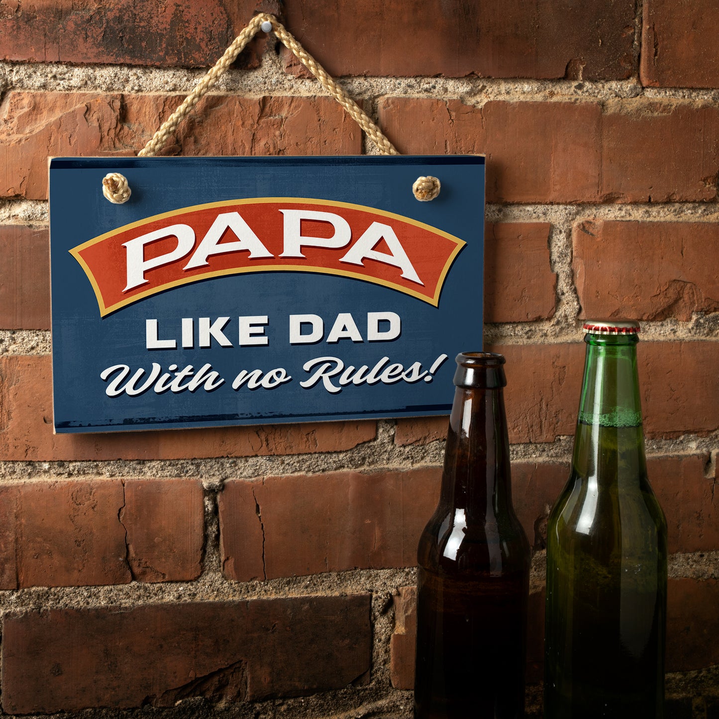 Highland Home Papa Like Dad With No Rules Decorative Hanging Wood Wall Sign 9.5” x 5.75” Made in the USA Features Braided Rope Hanger