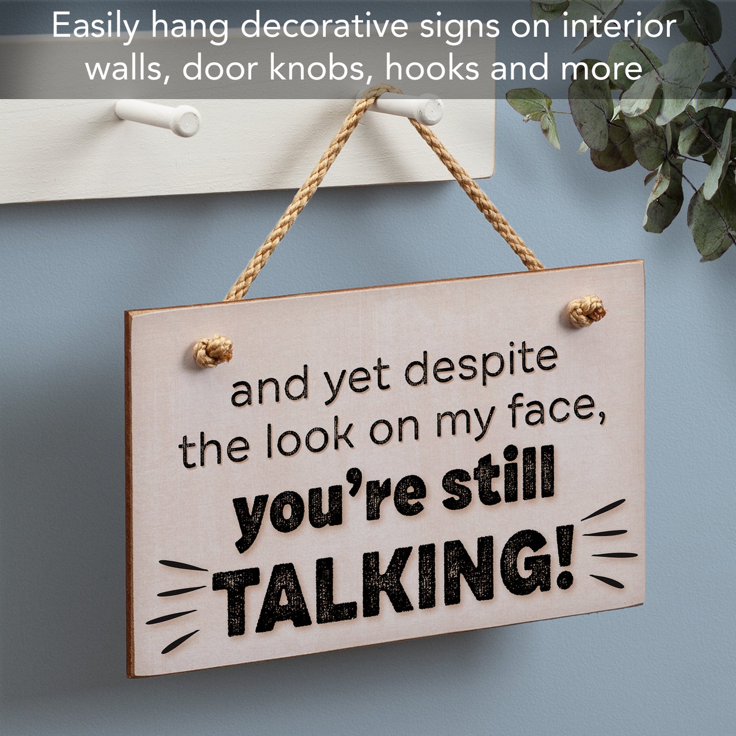 CounterArt "Despite The Look On My Face You're Still Talking" Decorative Hanging Wood Wall Sign 9.5” x 5.75” Made in the USA Features Braided Rope Hanger