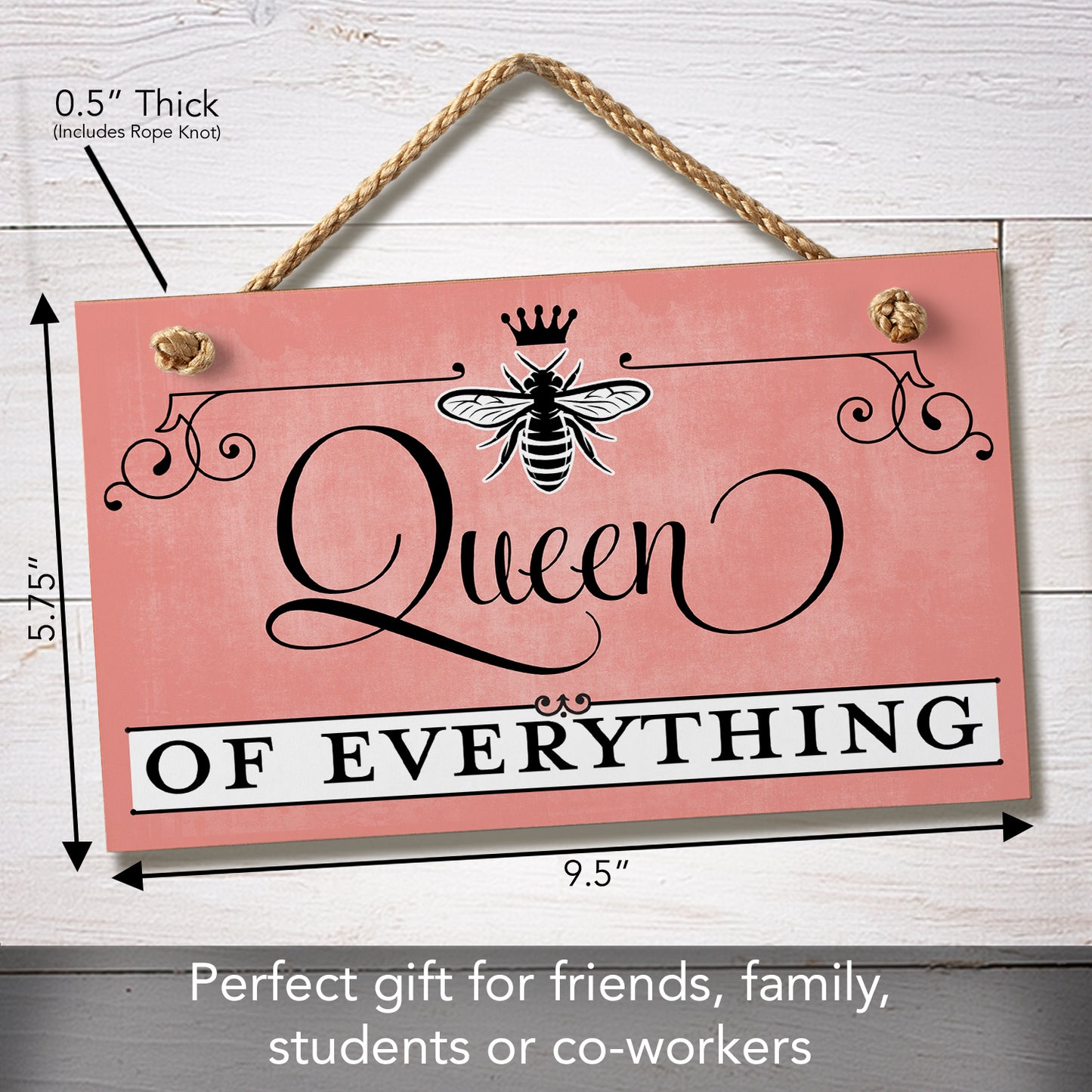 CounterArt Queen Of Everything Decorative Hanging Wood Wall Sign 9.5” x 5.75” Made in the USA Featured Braided Rope Hanger