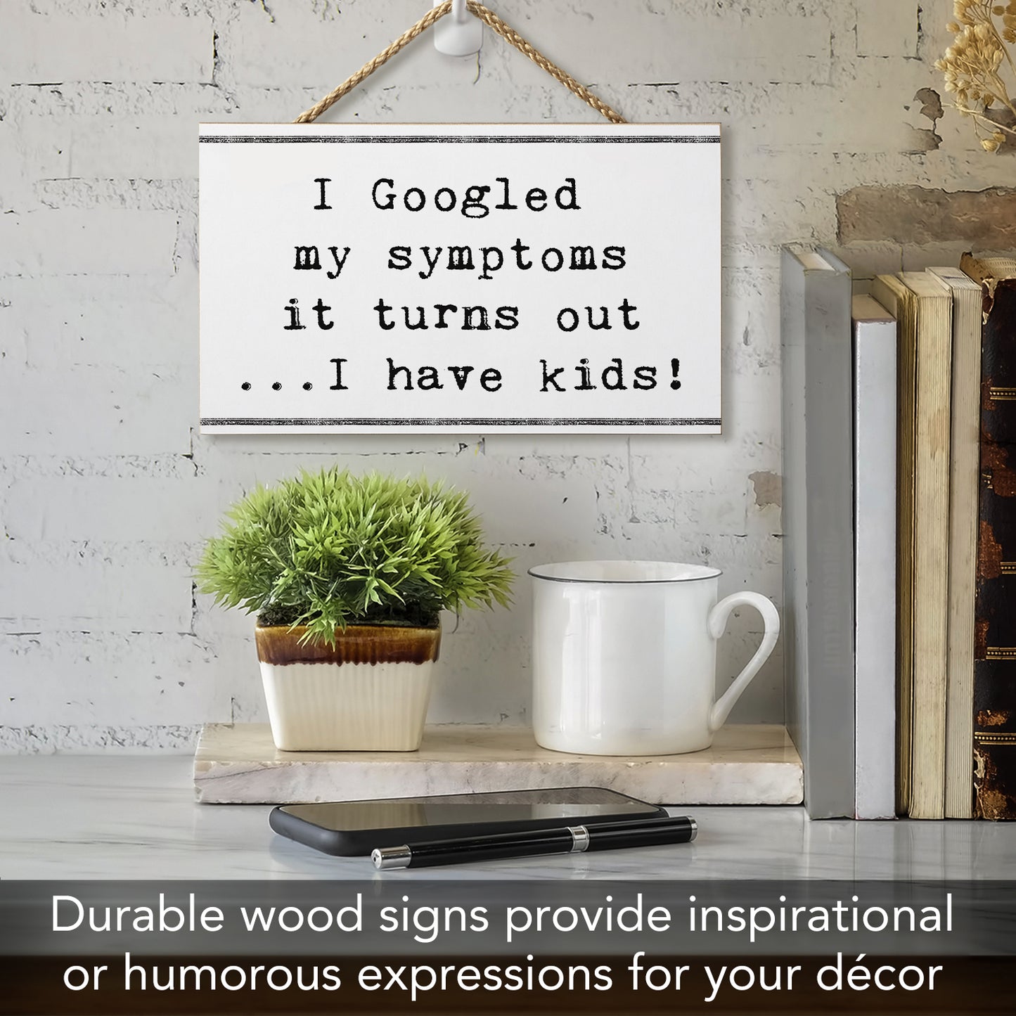 CounterArt I Googled My Symptoms Humorous Hanging Wood Wall Sign with Braided Rope Hanger 9.5" by 5.75" Made in the USA