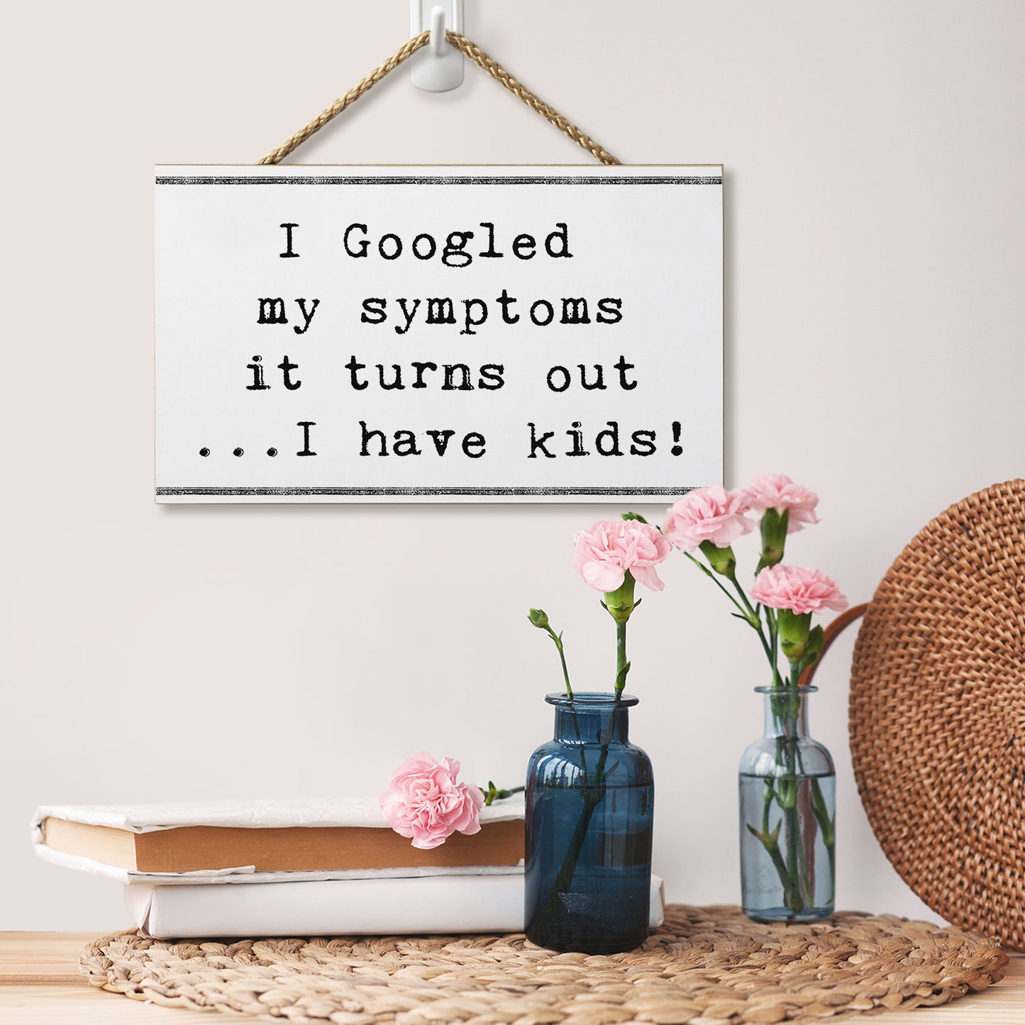 CounterArt I Googled My Symptoms Humorous Hanging Wood Wall Sign with Braided Rope Hanger 9.5" by 5.75" Made in the USA