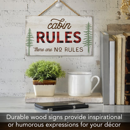 CounterArt Cabin Rules Decorative Hanging Wood Wall Sign with Braided Rope Hanger 9.5” by 5.75” Made in the USA
