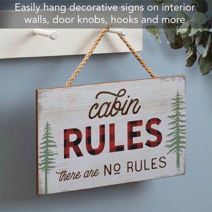 CounterArt Cabin Rules Decorative Hanging Wood Wall Sign with Braided Rope Hanger 9.5” by 5.75” Made in the USA