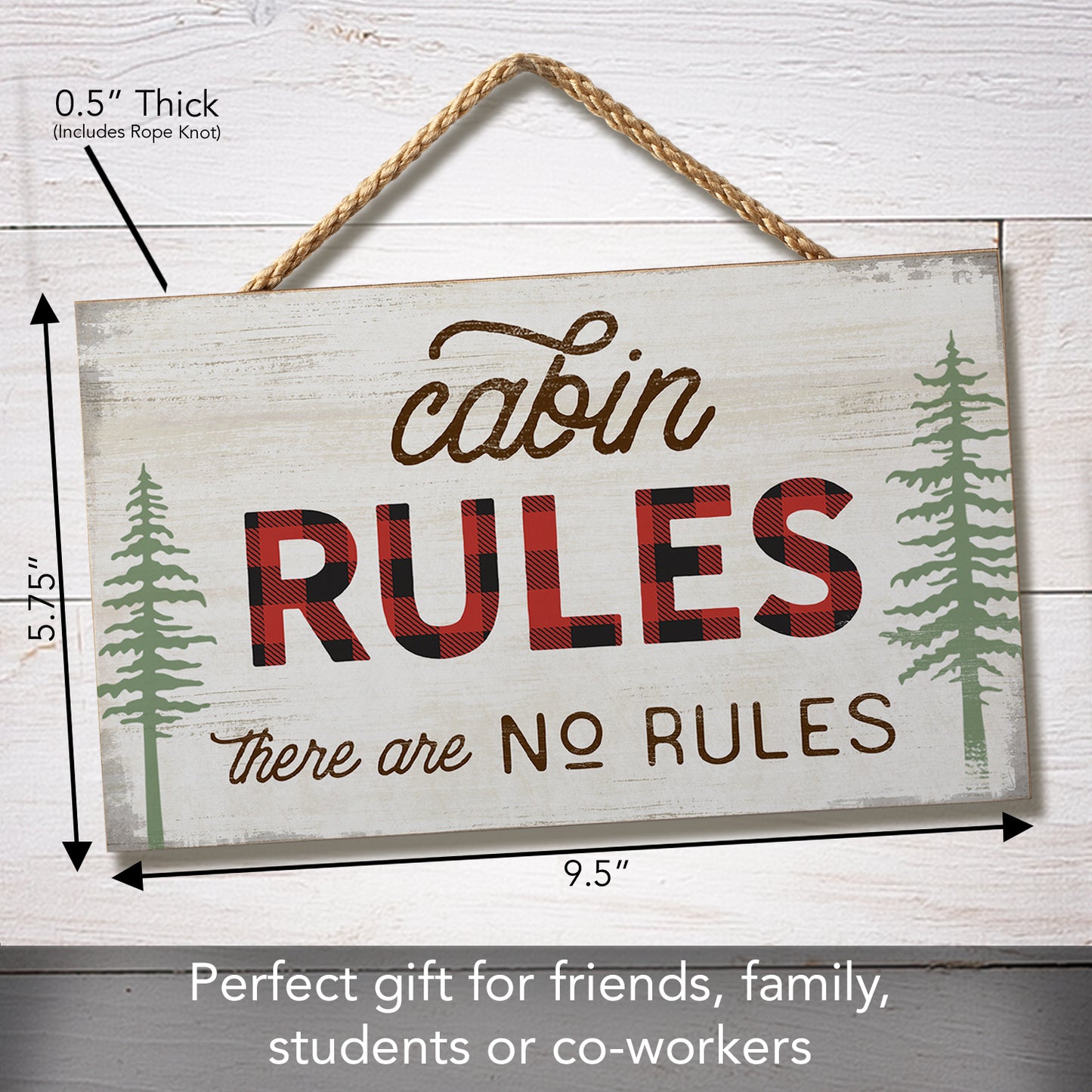 CounterArt Cabin Rules Decorative Hanging Wood Wall Sign with Braided Rope Hanger 9.5” by 5.75” Made in the USA