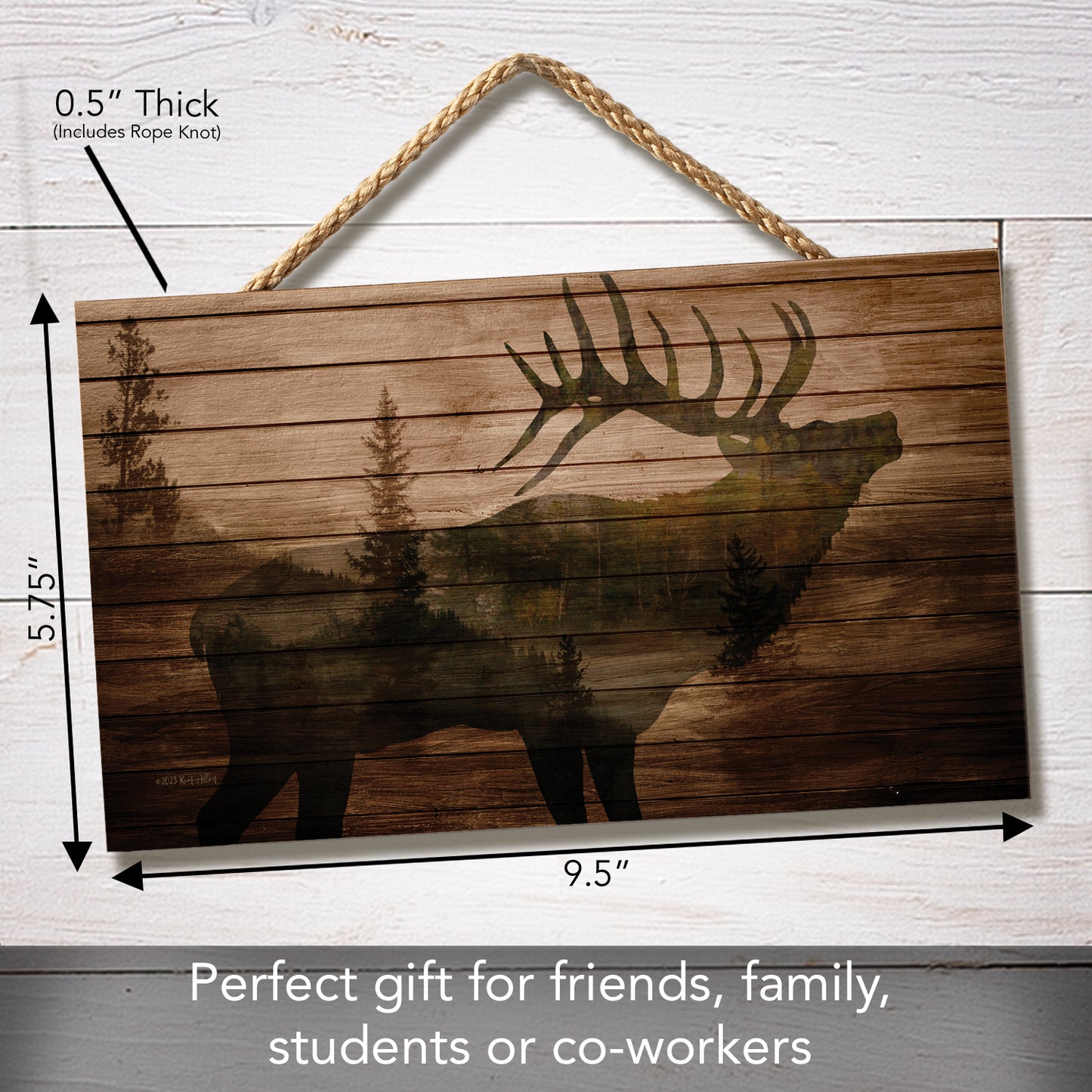 CounterArt Elk in the Woods Hanging Wood Wall Sign with Braided Rope Hanger 9.5” by 5.75” Made in the USA