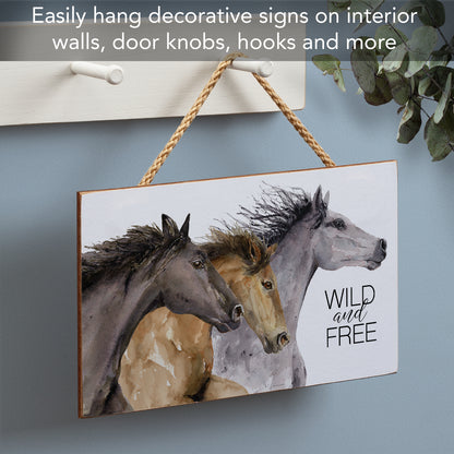 CounterArt Hoof Beats Decorative Hanging Wood Wall Sign 9.5” by 5.75” Made in the USA Braided Rope Hanger Included